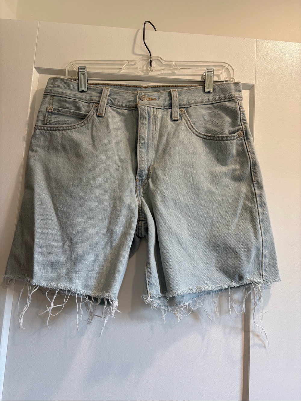 Levi's Light Wash Frayed Hem Denim Shorts - Women